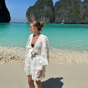 White tie front top & skirt